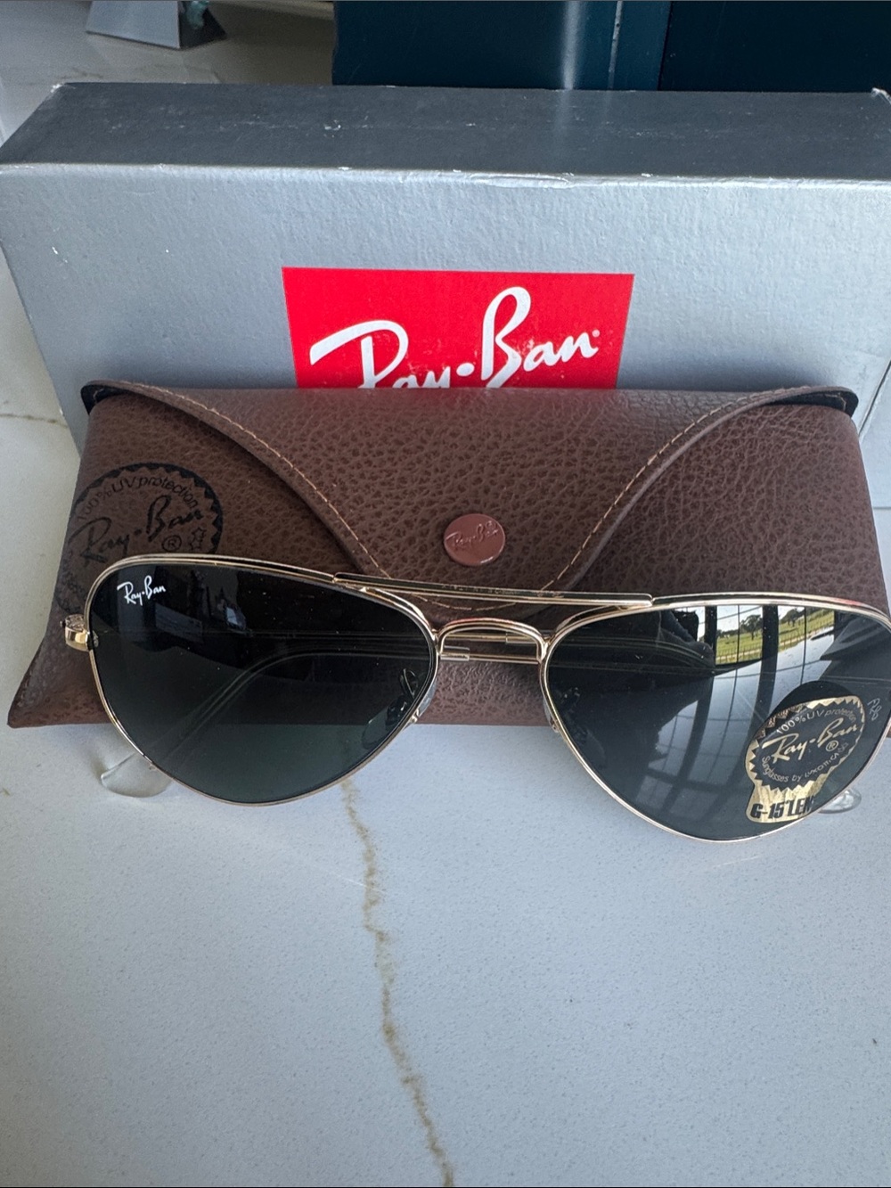 Ray-Ban Gold Frame Black Lens Cat-Eye Aviator Sunglasses